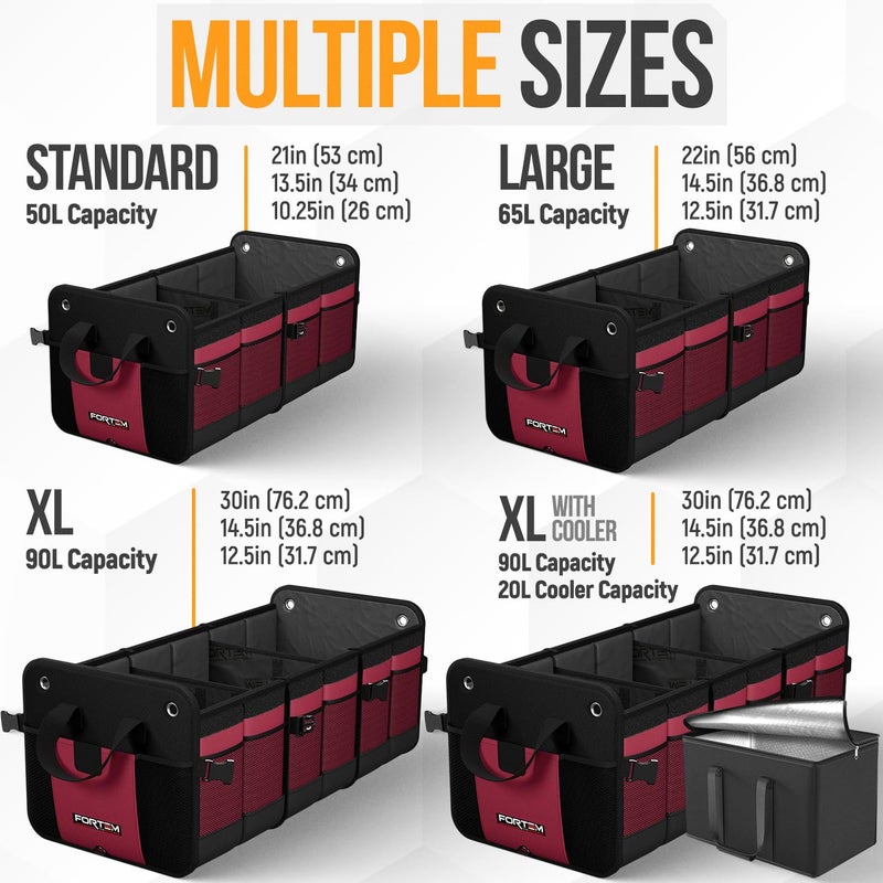 FORTEM Trunk Organizer For SUV Car Organizer and Storage, Multi-Compartment Storage Bag Car Accessories for Women Men, Perfect Christmas Gifts, 1680D Oxford, Non Slip Bottom, Straps, Soft Cover (90L) - Image 4
